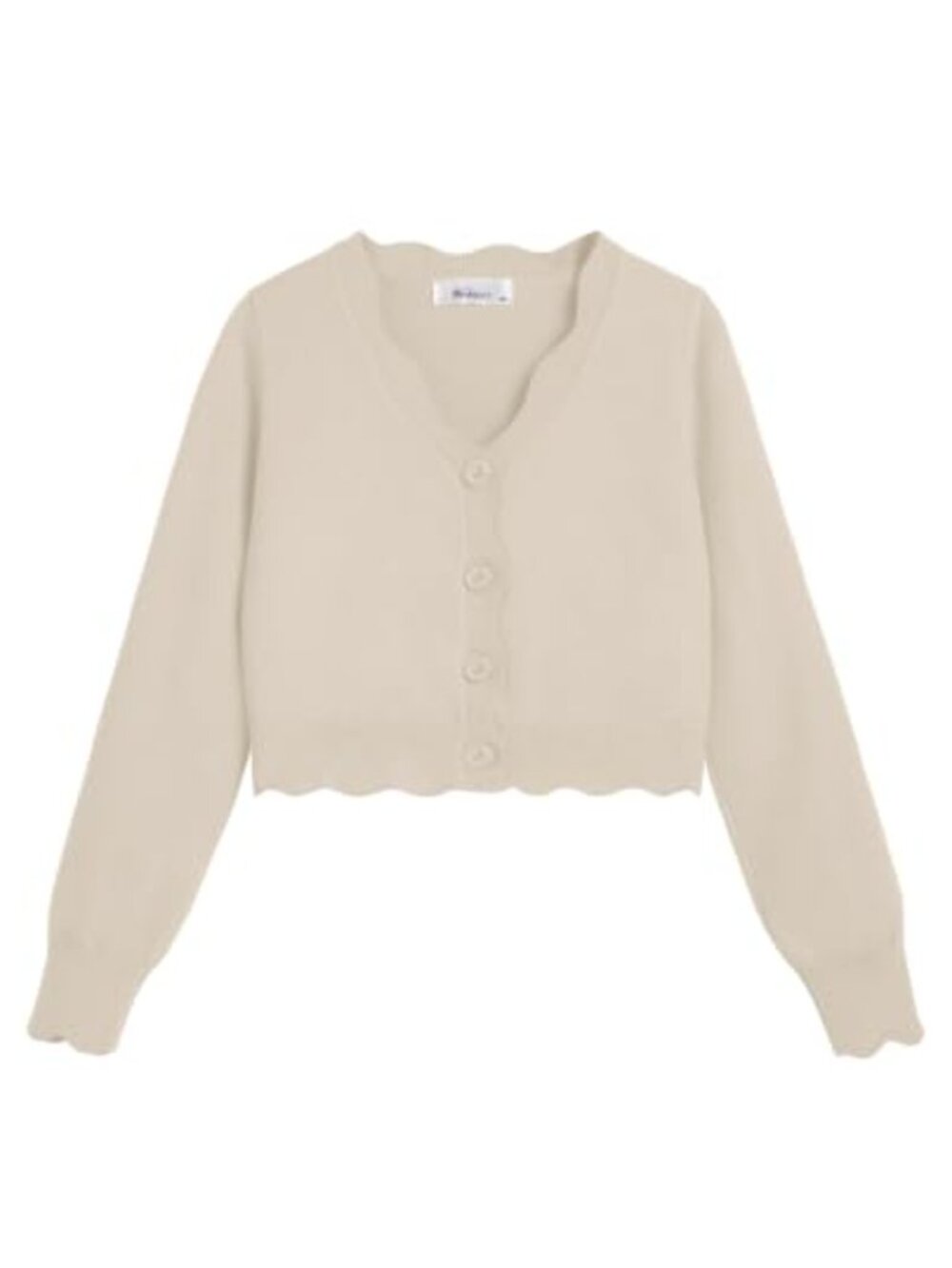 Girls Knit Bolero Cardigan Long Sleeve V-Neck Button Scalloped Trim